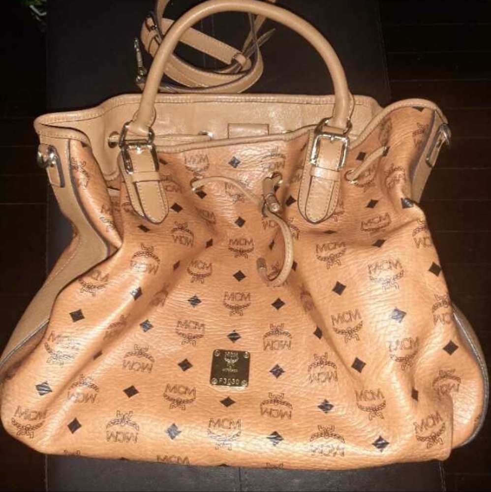 MCM Cognac Medium Drawstring Crossbody